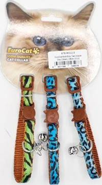 Eurocat Düz Güvenlikli Kahverengi-Mavi-Yeşil Ayarlanabilir Gezdirme Boyun Kedi Tasması