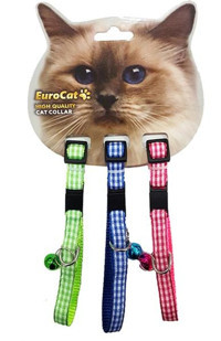Eurocat Kareli Zilli Düz Güvenlikli Çok Renkli Ayarlanabilir Gezdirme Boyun Kedi Tasması