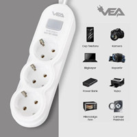 Vea Va-21571 3'lü Soket Kablolu 1.5 m Çiftli Akım Korumalı Priz