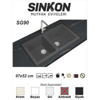 Sinkon SG90 Çift Gözlü Dikdörtgen Granit Antrasit Eviye