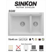 Sinkon SG80 1.5 Gözlü Dikdörtgen Granit Beyaz Eviye