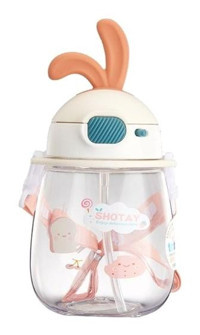 Shotay Rabbit Pipetli Turuncu Tritan Çocuk Matara 600 ml