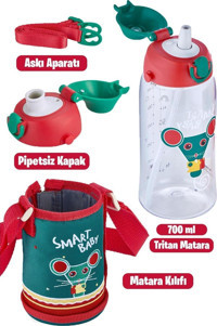 Uzspace Pipetli Kırmızı Tritan Okul Çocuk Matara 700 ml