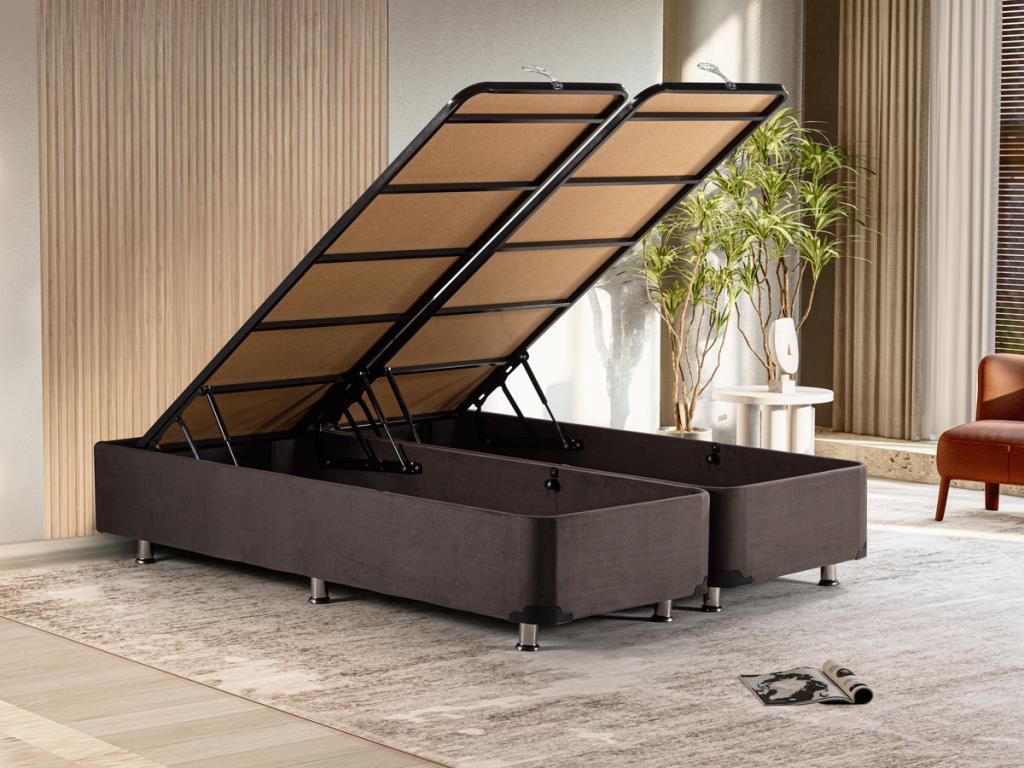 Niron Yatak Ela 180x200 cm Ayrılabilen Çift Kişilik Sandıklı Baza Füme