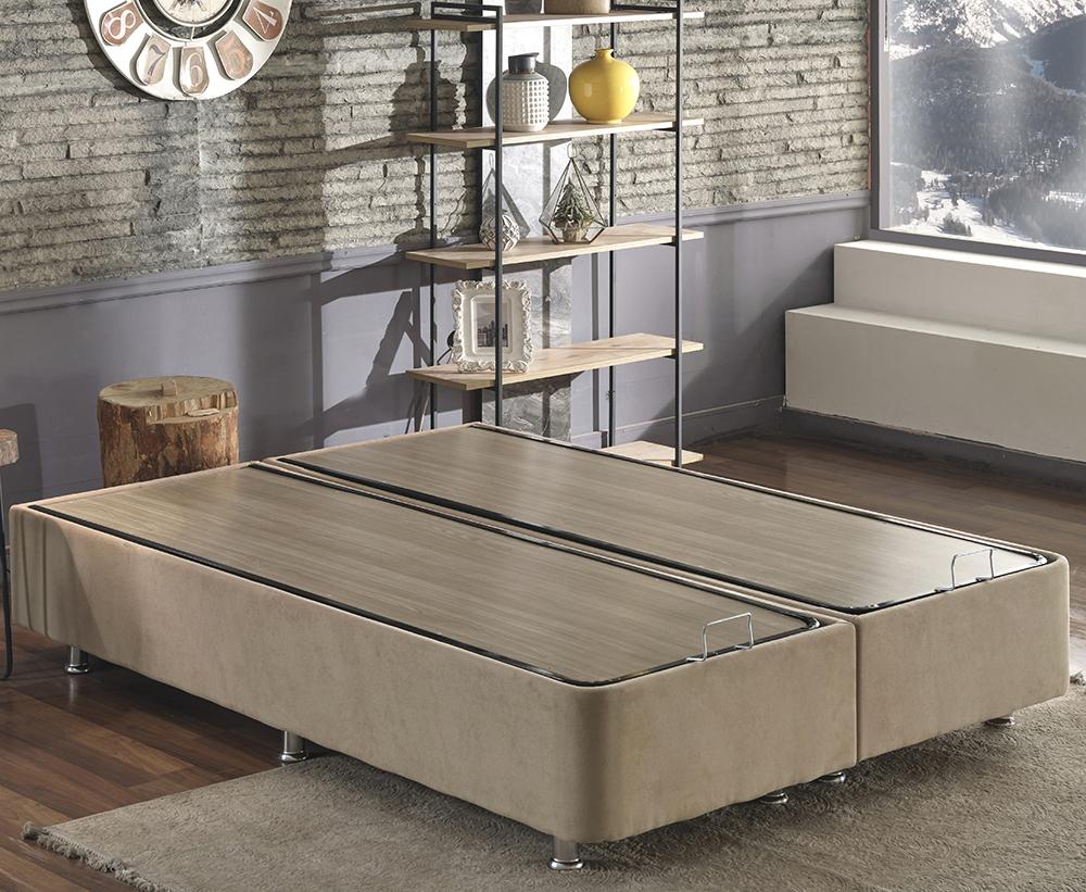 Niron Yatak Ela 200x200 cm Ayrılabilen Çift Kişilik Sandıklı Baza Sütlü Kahve