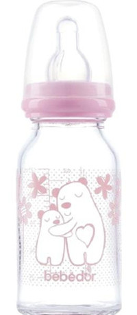Bebedor Cam Yenidoğan Yavaş Akışlı Kulpsuz 0+ Ay Desenli Şeffaf Damaklı Biberon 125 ml