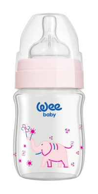 Wee Baby Cam Yenidoğan Yavaş Akışlı Kulpsuz 0-6 Ay Desenli Pembe Damaklı Biberon 120 ml