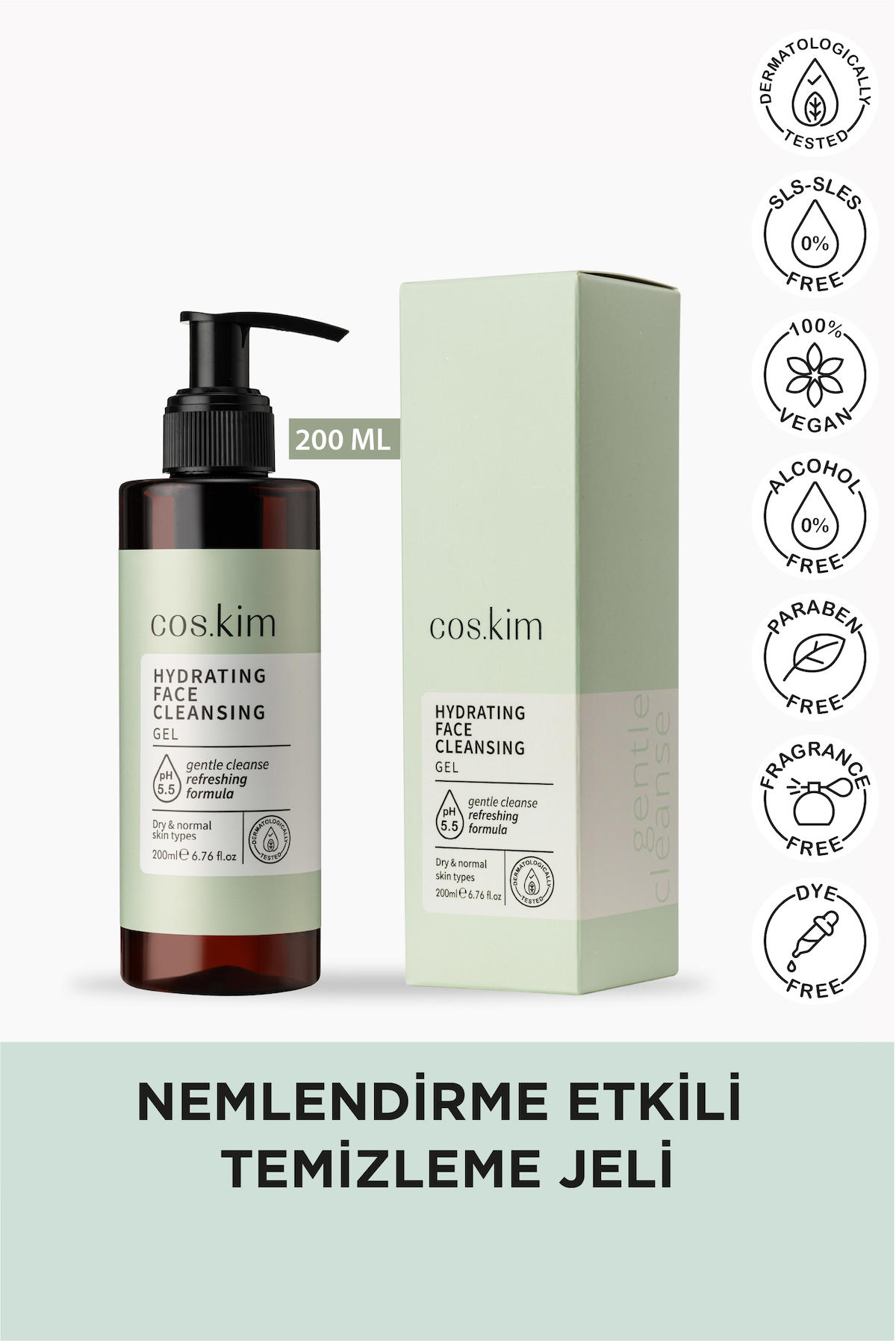 Cos.kim Alkolsüz Normal-Kuru Ciltler Su Bazlı Yüz Temizleme Jeli 200 ml