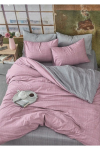 Sedali Home Pamuk 4 Mevsim 200x220 cm Çarşaflı Çizgili Çift Kişilik Nevresim Takımı Gri-Pembe
