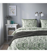 Ikea Pamuk 4 Mevsim 240x220 cm Çarşaflı Baskılı Çift Kişilik Nevresim Takımı Yeşil-Beyaz