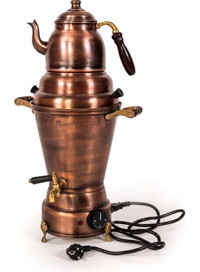 Handygoo 3.5 lt Bakır Tek Demlikli Tek Musluklu Bakır Elektrikli Semaver Bronz
