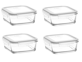 Lav Kilitli Kare Cam-Plastik Saklama Kabı 4x1.15 lt