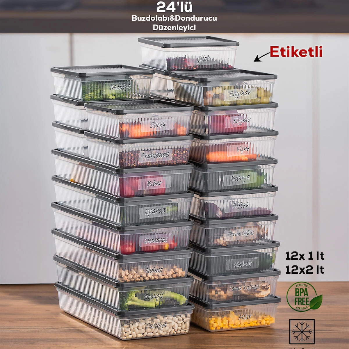 Porsima Set Dikdörtgen Plastik Saklama Kabı 24'lü