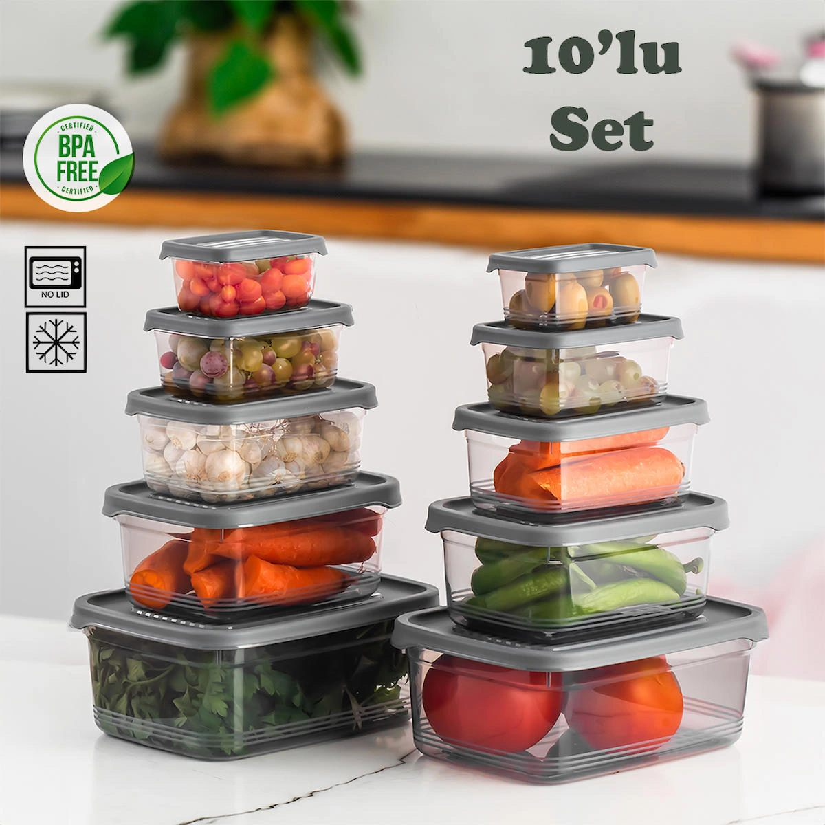 Porsima Set Dikdörtgen Plastik Saklama Kabı 10'lu