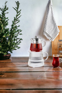Akkoyunlu Home Çizgili Borosilikat Cam Çaydanlık Şeffaf