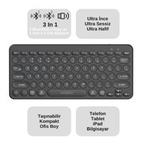 Everest KB-BT16 Türkçe Q Wireless Kablosuz Siyah Klavye