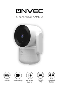 Onvec X110 Ai Wi-Fi 1 Kameralı 360 Derece Dönme Gece Görüşlü 4x Zoom IP İç Mekan Güvenlik Kamerası Beyaz