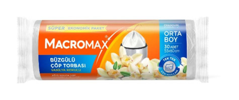 Macromax Vanilya Kokulu Büzgülü Orta Boy 55x60 cm Çöp Poşeti 30 Adet Beyaz