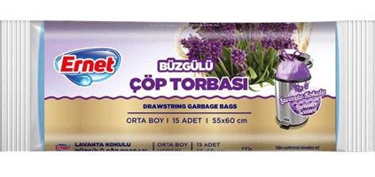 Ernet Lavanta Kokulu Büzgülü Orta Boy 55x60 cm Çöp Poşeti 15 Adet Mor