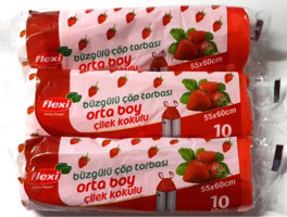 Flexi Çilek Kokulu Büzgülü Orta Boy 55x60 cm Çöp Poşeti 3x10 Adet Kırmızı