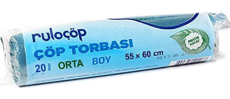 Ruloçöp Orta Boy 55x60 cm Çöp Poşeti 20 Adet Mavi