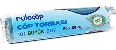 Ruloçöp Büyük Boy 65x80 cm Çöp Poşeti 10 Adet Mavi