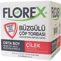 Florex Çilek Kokulu Büzgülü Orta Boy 55x60 cm Çöp Poşeti 25x15 Adet Kırmızı