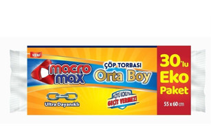 Macromax Ekonomik Orta Boy 55x60 cm Çöp Poşeti 30 Adet Mavi