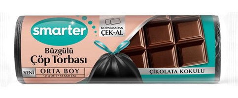 Smarter Çikolata Kokulu Büzgülü Orta Boy 55x60 cm Çöp Poşeti 10 Adet Siyah