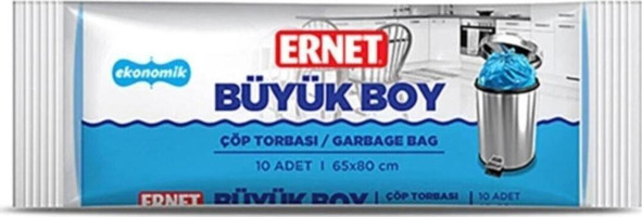 Ernet Ekonomik Büyük Boy 65x80 cm Çöp Poşeti 10 Adet Mavi