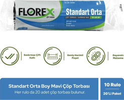 Florex Orta Boy 55x60 cm Çöp Poşeti 10x20 Adet Mavi