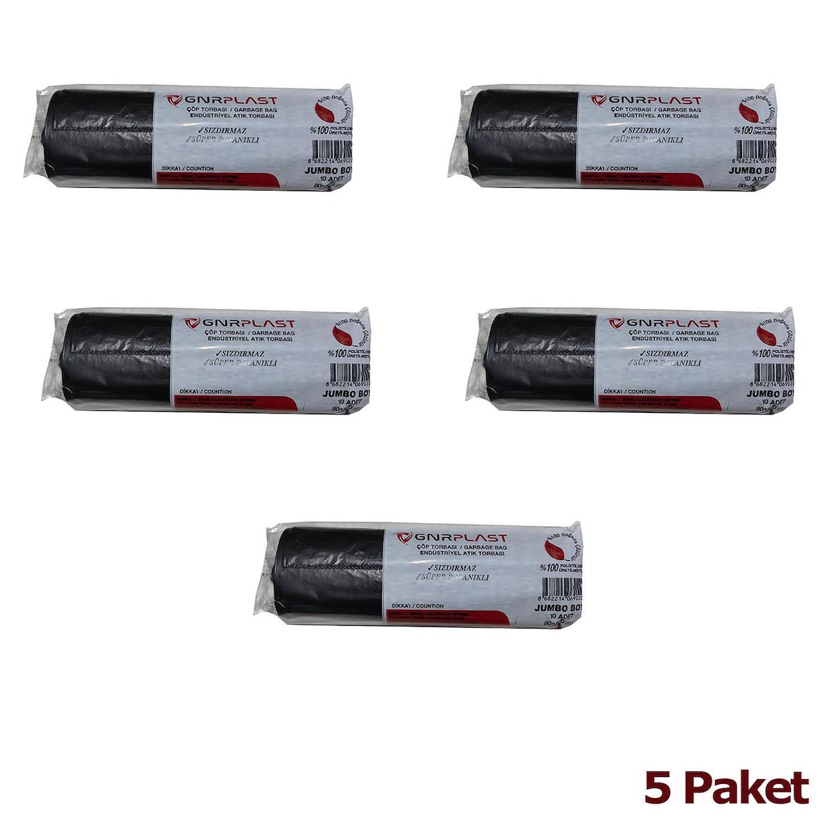 Gnr Endüstriyel Jumbo Boy 80x110 cm Çöp Poşeti 5x10 Adet Siyah