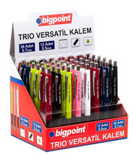Bigpoint Trio Silgili Metal Metalik Renkli 0.5 mm - 0.7 mm Uçlu Versatil Kalem 48 Adet