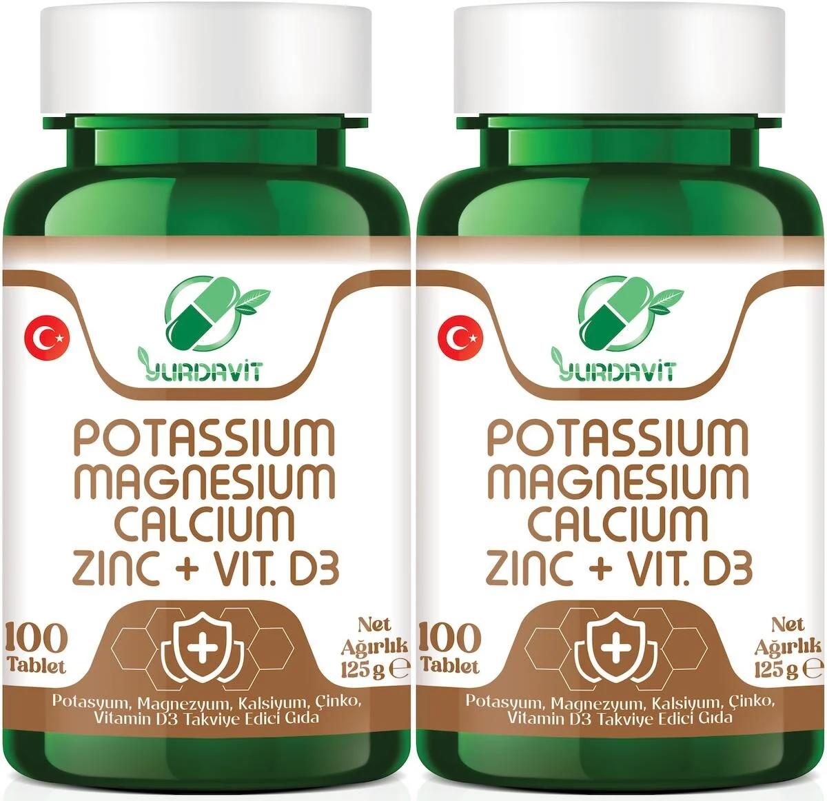 Yurdavit Potassium Magnesium Calcium Zinc Vitamin D3 Vitamin 2x100 Tablet
