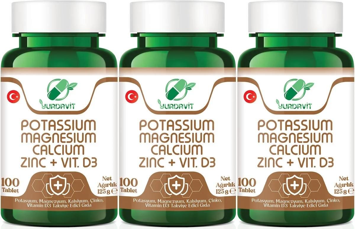 Yurdavit Potassium Magnesium Calcium Zinc Vitamin D3 Vitamin 3x100 Tablet