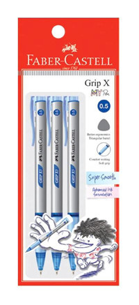 Faber-Castell Grip X Plastik Tek Renkli 0.5 mm Mavi 3'lü Tükenmez Kalem