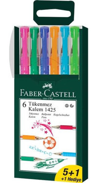 Faber-Castell 1425 Auto Plastik 6 Renkli 0.7 mm İğne Uçlu Çok Renkli 6'lı Tükenmez Kalem