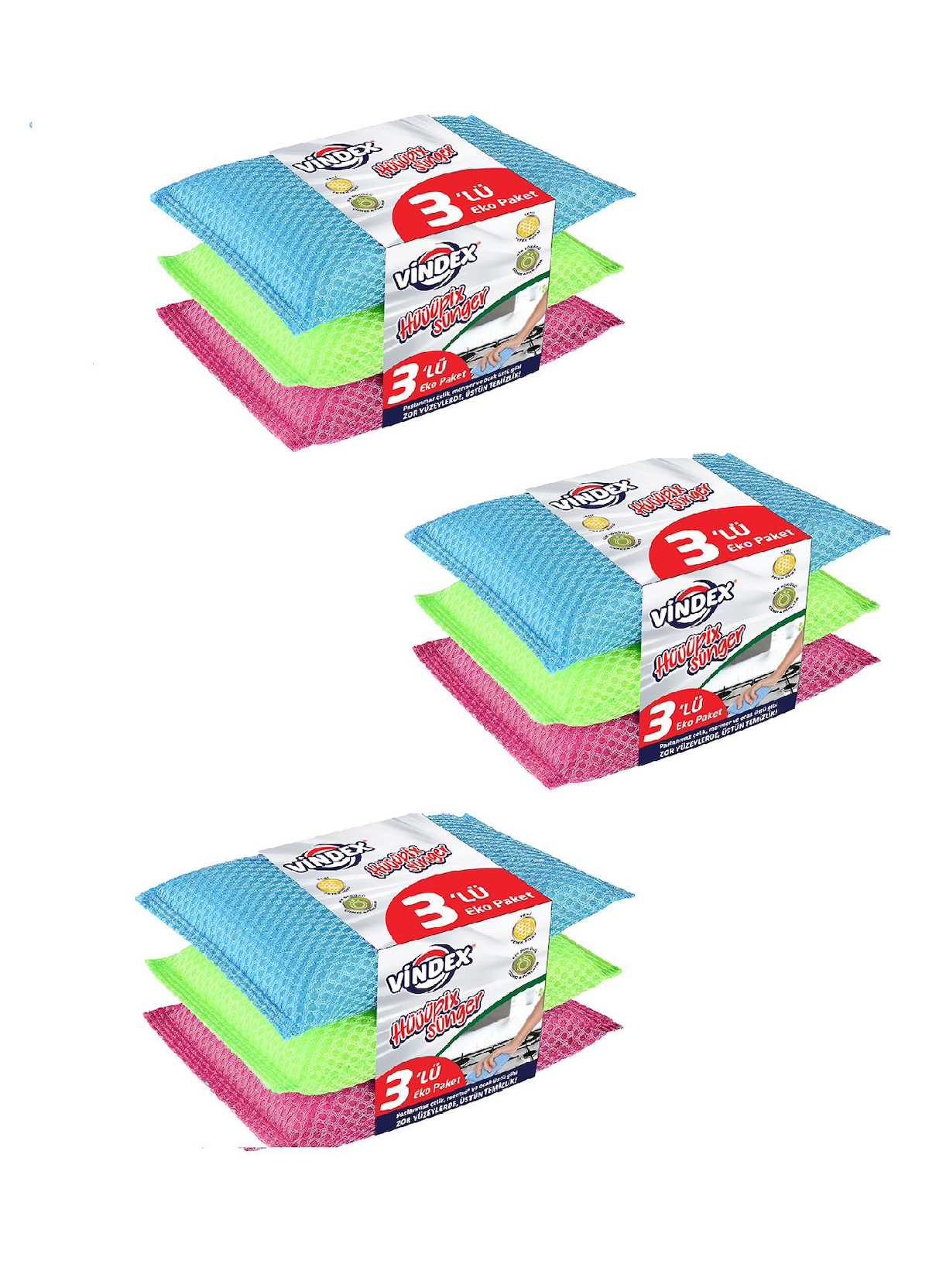 Vindex Hüüpix 3x3'lü Bulaşık Süngeri