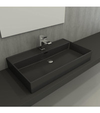 Bocchi Milano Tekli 80 cm Seramik Tezgah Üstü Dikdörtgen Lavabo Mat Antrasit