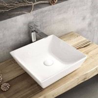 Lucco Decente Tekli 40 cm Seramik Tezgah Üstü Kare Lavabo Beyaz