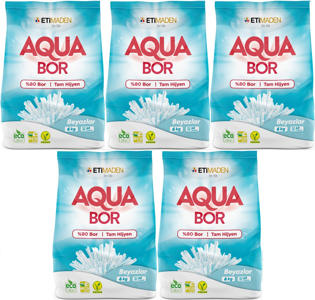 Boron Aquabor Beyazlar İçin 200 Yıkama Toz Deterjan 5x6 kg