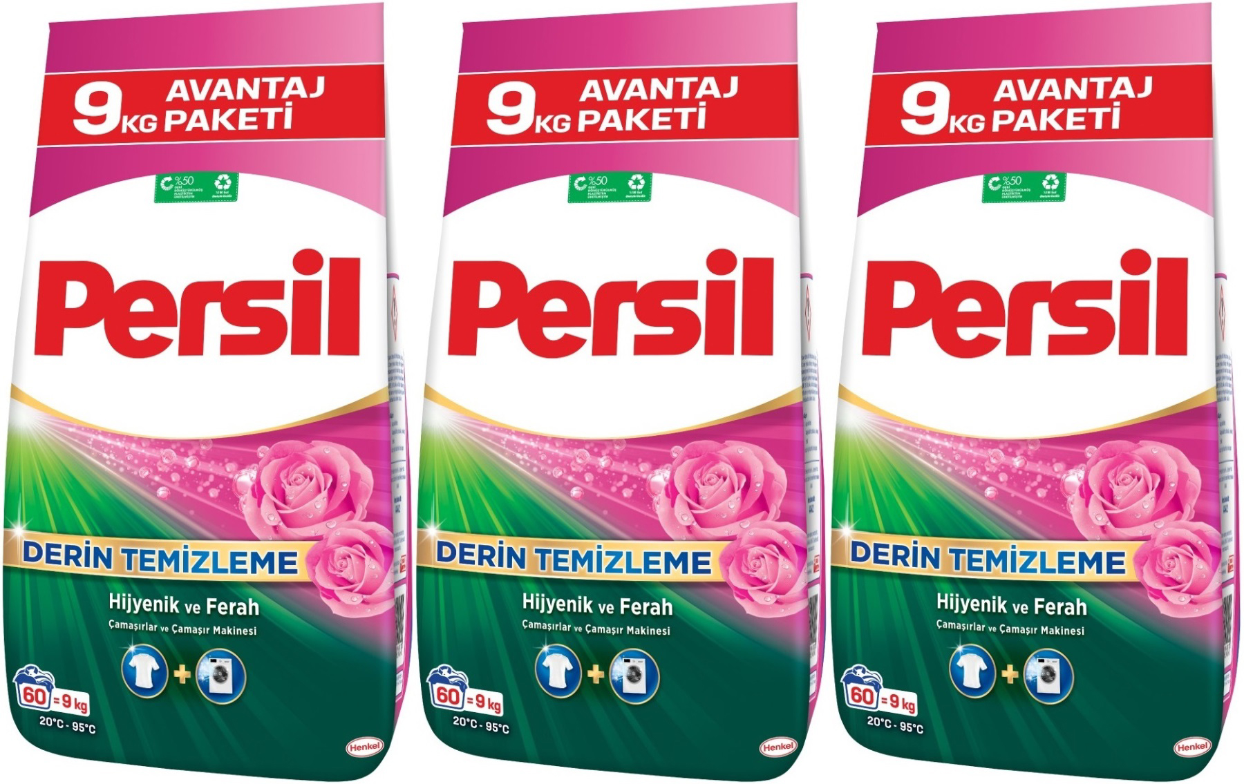 Persil Gülün Büyüsü Renkliler ve Beyazlar İçin 180 Yıkama Toz Deterjan 3x9 kg