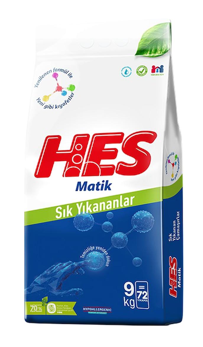 Hes Matik Renkliler ve Beyazlar İçin 72 Yıkama Toz Deterjan 9 kg