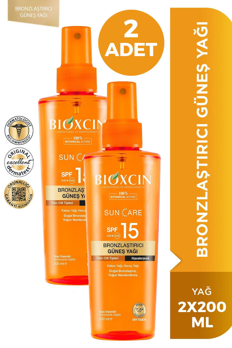 Bioxcin Sun Care Kalıcı 15 Faktör Tüm Vücut İçin Bronzlaştırıcı Yağ 2x200 ml