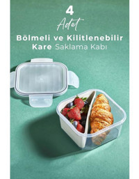 Kitchen Life Bölmeli Kare Plastik Saklama Kabı 2x1.4 lt