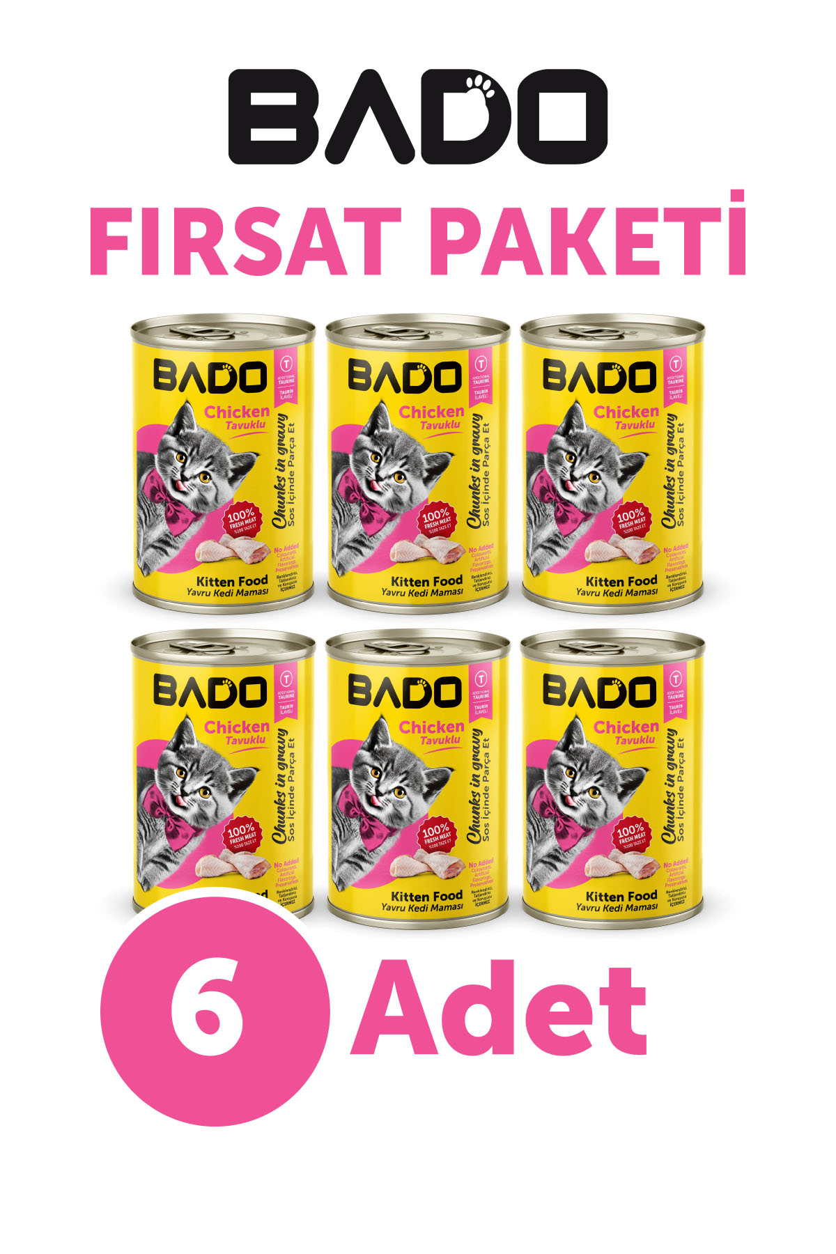 Bado Tavuk Parça Etli Yaş Kedi Maması 6x400 gr