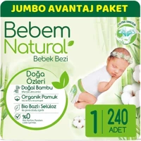 Bebem Natural Doğa Özleri Yenidoğan 1 Numara Organik Cırtlı Bebek Bezi 240 Adet
