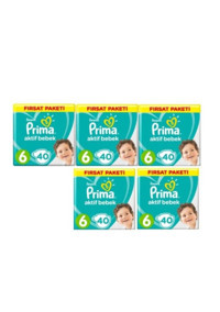 Prima Aktif Bebek Extra Large 6 Numara Cırtlı Bebek Bezi 5x40 Adet