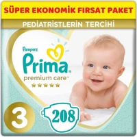 Prima Premium Care 3 Numara Cırtlı Bebek Bezi 208 Adet