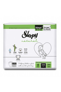Sleepy Natural 4 Numara Organik Göbek Oyuntulu Cırtlı Bebek Bezi 384 Adet